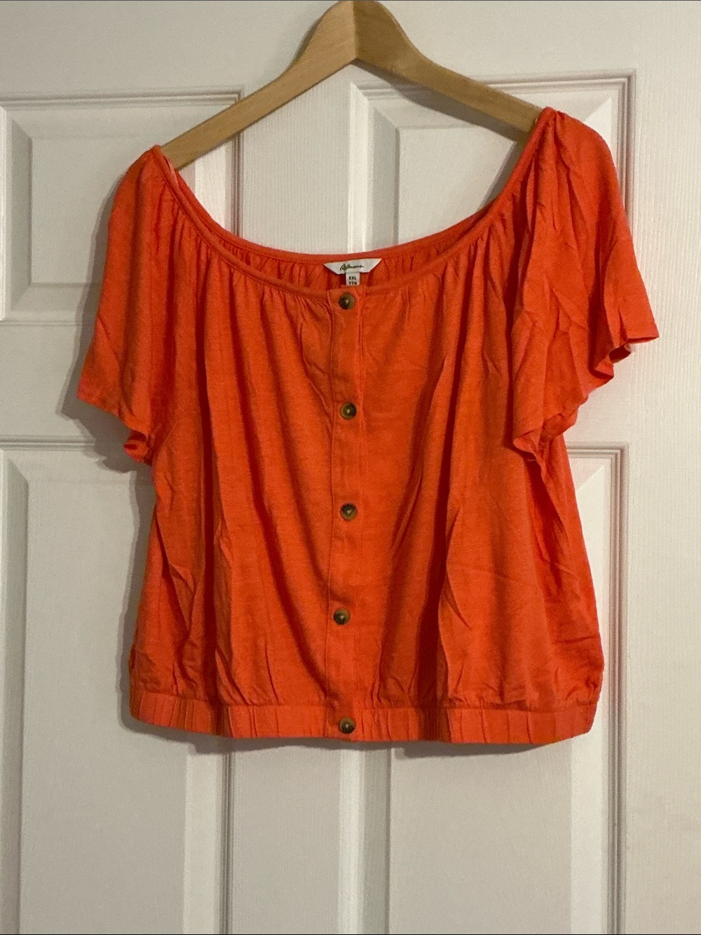 Reitmans Bright Orange Button-Front Peasant Top